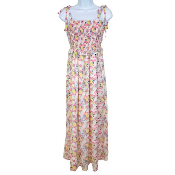 Kos Resort Floral Smocked Tie Strap Maxi Dress M - Picture 3 of 13